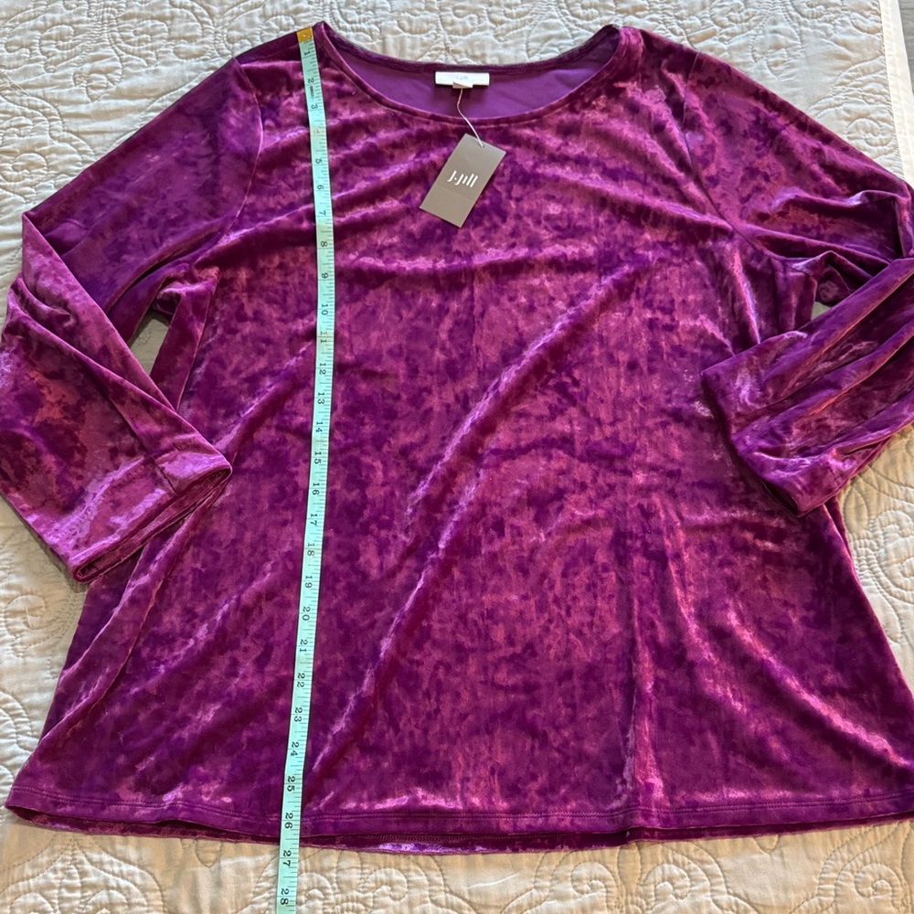 NWT J. Jill Crushed Velvet 3/4 Sleeve Pullover in Sugarbeet size Large Tall - Picture 13 of 15